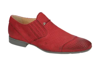 Bello BL197 rosso elegante Herrenslipper in Rot - Glattleder mit blau Ziern?hten