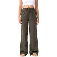 WENOR Palazzohose Damen Musselin-Hose - Sommerhose 100 % Baumwolle, elastischer Bund Weiter Beinverlauf, Musselinstruktur, luftiger Schnitt