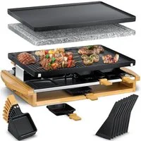 KESSER Raclette, 8 Raclettepfännchen, 1200 W, Raclette-Grill mit Naturgrillstein, Grillplatte Tischgrill