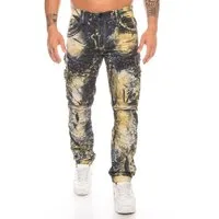 Cipo & Baxx Slim-fit-Jeans Herren Cargo Jeans Hose mit Strasssteinen Jeanshose mit Zierreißverschlüssen und stylischer Batik Waschung