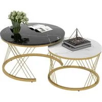 Merax Couchtisch (2-St), set hochglanz Satztisch in Marmoroptik, Beistelltisch mit Metallrahmen