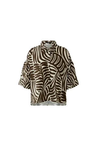 Oui - Bluse dk brown offwhite - Gr. - 40