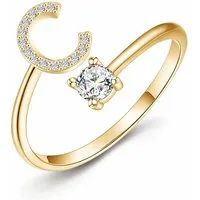 S&T Design Fingerring Buchstaben Ring Damen 14K Gold Vergoldet Silber Verstellbar Wasserfest (Goldring Geschenke für Frauen Freundin Mädchen Schmuck, 1-tlg., Buchstabenring), Damenring langlebigem Edelstahl Verstellbare Größe 50 - 60 Modeschmuck
