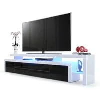 Vladon Lowboard Leon V3 (TV-Kommode, mit zwei Türen, zwei Schubkästen und einem modernen Überbau inkl. LED), Schwarz Hochglanz/Weiß Hochglanz (227 x 52 x 35 cm)