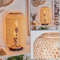 hofstein Tischleuchte moderne Boho Tischlampe aus Metall/Bambus in Schwarz/Natur, ohne Leuchtmittel, Schirm in Gitter-Optik, An-/Ausschalter, 2 x E27, ohne Leuchtmittel