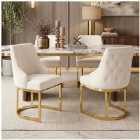 Flieks Polsterstuhl Esszimmerstühle Freischwinger (mit verstellbaren Fußpolstern, Set, 4 St), 4er Set Küchenstühle Schalenstuhl Wohnzimmerstuhl Samtstoff Beige&Gold
