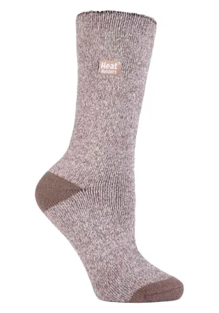 Heat Holders Lite - Dünne Winter-Thermosocken für Damen in einfarbigen Farben - Braun / Creme