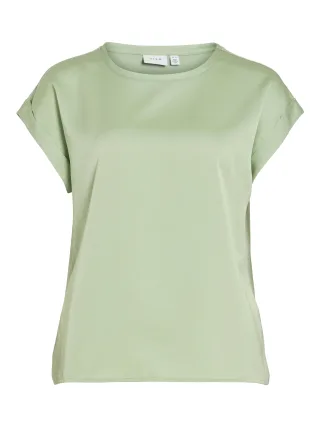 VILA - VIELLETTE S/S SATIN TOP - NOOS Smoke Green - Gr. - 36