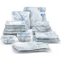 MALACASA Geschirr-Set Tafelservice FLORA für 6/4 Personen Marmor Geschirrset (26-tlg), 6 Personen, Porzellan