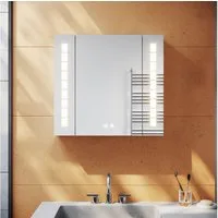 SONNI Badezimmerspiegelschrank Spiegelschrank LED Beleuchtung Aluminum Steckdose Beschlagfrei 60×65cm