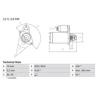 Bosch Anlasser 2,0 kW Toyota Avensis Carina Corolla Picnic Previa Rav
