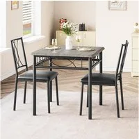 GarveeMore Essgruppe Stilvolles 3-teiliges Esszimmer-Set für 2 Personen, Quadratischer Esstisch mit 2 gepolsterten Stühlen für Küche, Esszimmer