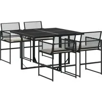vidaXL Garten-Essgruppe 5-tlg. Garten-Essgruppe mit Kissen Schwarz Poly Rattan, (4-tlg)