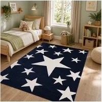 Vimoda Kinderteppich Blau Sterne, Teppich Kinderzimmer 160x230 & 120x170, Rechteckig, Höhe: 12 mm, Weich, Spielteppich Junge, Rechteckig, OEKO-TEX, Polypropylen
