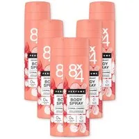 8x4 Bodyspray Body Spray Coral Charm 6 x 150ml Deodorant 24h blumig‑verführerisch, Set, 6-tlg., 0% Aluminium (ACH)