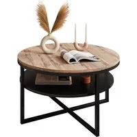 yourhouse24 Couchtisch Rund 70 cm INEZ-X mit Ablage – Industrial Design, Metallgestell, Eiche