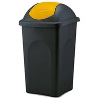 BigDean Mülleimer 60 L XL schwarz Gelb Schwingdeckel Müllsammler Abfalleimer Mülltonne, XL Mülleimer, Schwingdeckel, 60L, Dezente Optik