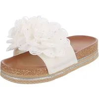 Ital-Design Damen Plateau-Pantolette mit Blütenapplikation Plateausandaletten (91849019) Flach Pantoletten in Weiß
