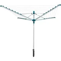 Leifheit Wäschespinne Wäscheschirm LINOMATIC V 400, 40m Leinenlänge, Leinenautomatik, Bodenhülse, Wäscheklammern