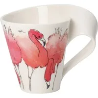 Villeroy & Boch Becher New Wave Caffe Becher mit Henkel Rosa Flamingo, Premium Porcelain