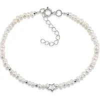 Materia Perlenarmband Damen Mädchen Stern Süßwasser Perlen Creme SA-156, 925 Sterling Silber, größenverstellbar