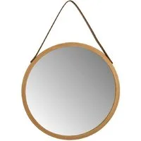 spirella Wandspiegel ADEL, Hängespiegel rund, Holzrahmen aus Bambus, Aufhängung Kunstleder, Spiegelfläche Ø 40 cm