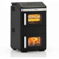 Arendo Heißluftfritteuse Doppelstock Dual Zone Airfryer & digitaler Mini-Backofen, 2800 W, mit Zubehör, Umluft Backofen, Sichtfenster, fettarmes gesundes Kochen