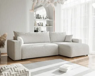 Ecksofa mit Schlaffunktion LUNA MAX in Stoff Centaur Beige Ottomane Rechts