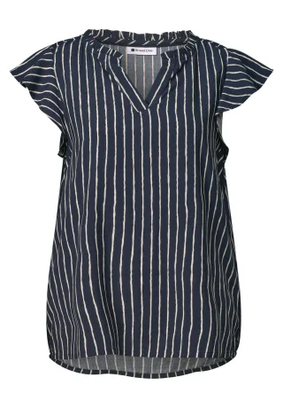 Street One - Blusenshirt mit Split Neck und Volant-Ärmeln darkest blue - Gr. - 36