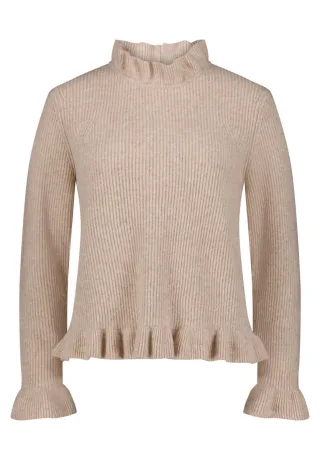 CARTOON - Pullover mit Rüschen beige - Gr. - 38