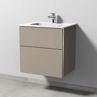 Sanipa 3way Keramik-Set Design Keramik-Waschtisch und Unterbau mit 2 Auszügen, Sandgrau-Matt BS47967
