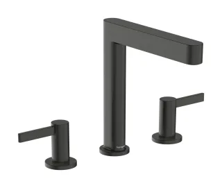 Hansgrohe Finoris 3-Loch Waschtischarmatur 160 mit Push-Open Ablaufgarnitur, Brushed Black Chrome, 7 76034340