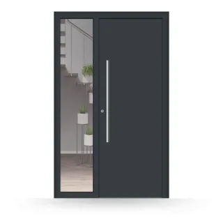 Haustür Anthrazit mit Seitenteil, Aluminium, Anthrazitgrau RAL 7016, 1050 x 1700 mm, Schüco-Profil, Modell Berlin, individuell konfigurieren
