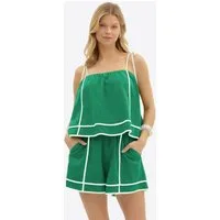 Imily Bela Hausanzug Damen Zweiteiliges Lounge Set Casual Sommer mit Kontrastnähten (Set, 2 tlg., 2er-Pack, Spaghettiträgertop+Shorts) mit Eingrifftaschen