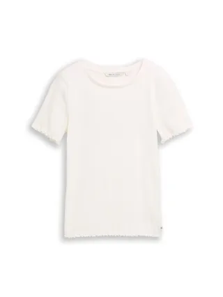 Denim Tom Tailor - Slim Fit T-Shirt mit Rippstruktur off white - Gr. - L