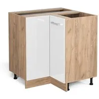 Vicco Eckunterschrank R-Line, Weiß Hochglanz/Goldkraft Eiche, 75.6 cm ohne Arbeitsplatte (1-St)