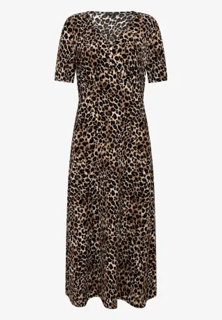 zero - Maxikleid kurzarm mit Leoprint beige/black - Gr. - 36