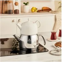 Karaca Teekanne Karaca Pocelinox Porzellan & Edelstahl Teekannen-Set XL – Silber