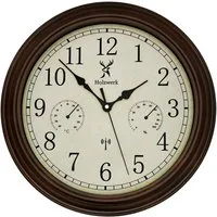 Holzwerk Funkwanduhr Vintage Retro Designer Funk Wanduhr (Nahezu lautloses Uhrwerk, analog, 35 cm)