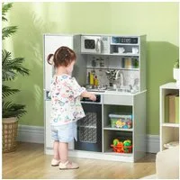 AIYAPLAY Spielküche mit Lichtern und Geräuschen Kochherd, Mikrowelle, Kaffeemaschine Holzwerkstoff, für 3-8 Jahre Kinder, Weiß