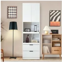 Flieks Hochschrank (1-St., B59,5/T45/H200 cm) Mehrzweckschrank mit Schubladen, Schiebeböden und Türen Küchenschrank