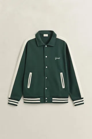 GANT - Interlock Jacke mit Knopfleiste tartan green - Gr. - M