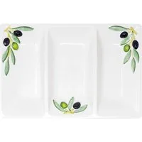 Lashuma Servierteller Olive, Keramik, (1-tlg., 31 x 21 cm), Dreigeteilter Partyteller eckig für Snacks