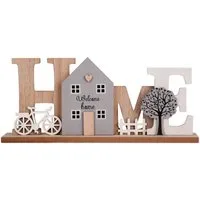 UNUS HOME Dekofigur Holzaufsteller Home "Welcome Home" Dekoration Wohnzimmer (13x30x6 cm (HxBxT), Holz-Aufsteller Dekoartikel, HOME-Motiv, Boho-Deko