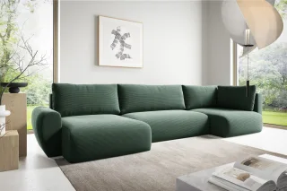 Wohnlandschaft Schlafsofa GALAN Stoff Poso Grün Ottomane Links