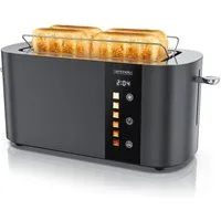 Arendo Toaster Edelstahl 4-Scheiben Langschlitz, Touch, Restzeit Bräunungsgradanzeige, 2 lange Schlitze, für 4 Scheiben, 1500 W, Brötchenaufsatz, Wärmeisoliert, Toast-Symbole für Bräunungsgradauswahl
