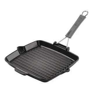 Staub Grill Pans Grillpfanne mit Ausgießnase 24 cm, quadratisch, Schwarz, Gusseisen