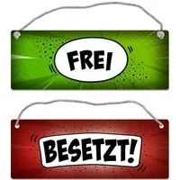 speecheese Metallschild Besetzt oder Frei Wendeschild mit Kordel im Comic Stil Toilette Klo