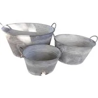 Deko-Impression Pflanzkübel Zinkwannen-Set Oval 3 Stück Pflanztopf Zinkbottich Blumentopf 54-33 cm (3 St)