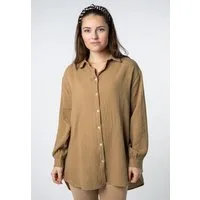 SUBLEVEL Langarmbluse Damen Musselinbluse langarm mit Kentkragen Oversizebluse aus Baumwolle